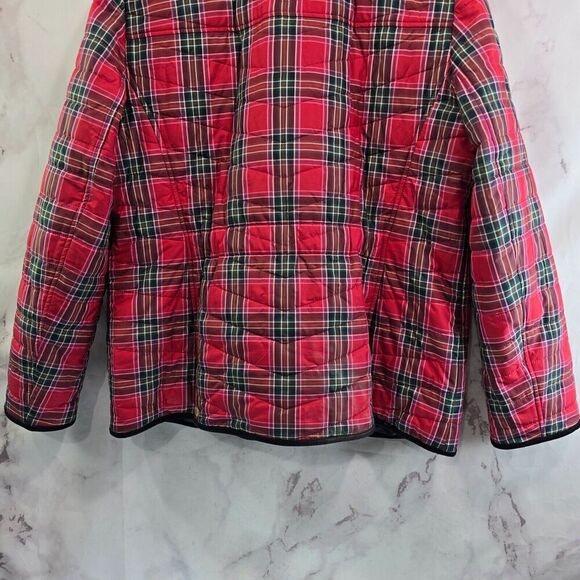 Talbots Jacket Womens Large Red Navy Plaid Corduroy Puffer Shacket Button Snap - Picture 7 of 12